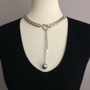 Silver link Cuban chain drop pendant necklace